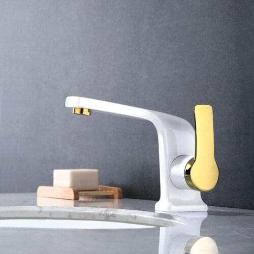 High quality Basin faucet brass unique design bathroom faucet luxury single lever gold and white sink faucet basin faucet 5Color