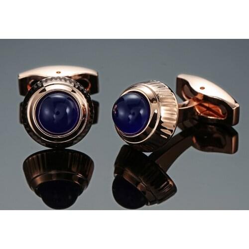 DY The new high-grade luxury brand design Rose Gold Blue Round Crystal Cufflinks Mens French shirt Cufflinks free shipping
