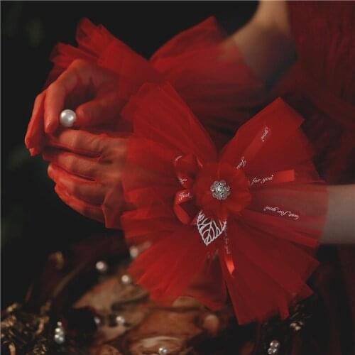 Womens elegant red mesh glove female spring summer vintage sunscreen lace driving glove R3426