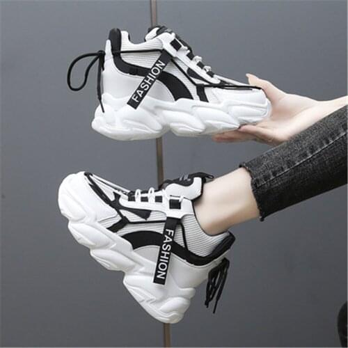 2021 Autumn Women Chunky Sneakers Breathable Mesh Casual Shoes 8 CM Wedge Heels Platform Sports Dad Shoes Chaussures Femme 35-40