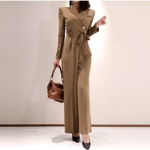 Casual Elegant Notched Long Sleeve Solid Office Rompers Womens Jumpsuit Long Autumn Streetwear Playsuit Fashion Body Feminino