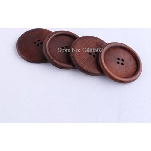 10PCS/lot 4Holes 43mm brown color Round Wood Buttons for Clothing Sewing DIY Accessories