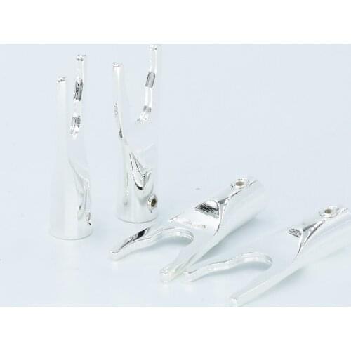 8x Pure Silver Plated Copper Spade Plug Speaker Cable Wire Connector HiFi Spade plug connector