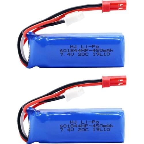 2PCS/lot 7.4V 450mAh 20C Lipo Battery for WLtoys K969 K979 K989 K999 P929 P939 RC Car Parts 7.4 V Battery for RC Toys accessory
