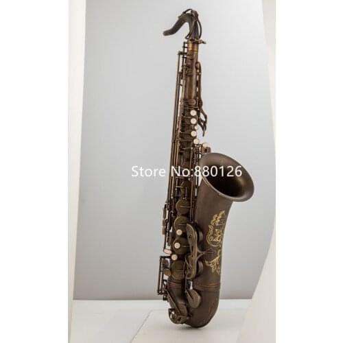 Bb Tune Tenor Saxophone Brown Antique Copper Carving Pattern Woodwind Instrument With Accessories