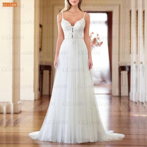 Elegant White Wedding Dress Spaghetti Straps 2021 Vestido De Novia Lace Appliques Bridal Gowns In Stock Slim Fit Hochzeitskleid