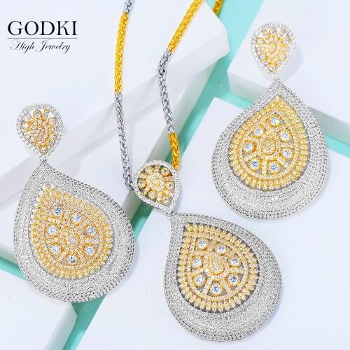 GODKI Waterdrop Charms 2PCS Necklace Earring Sets For Women Accessories Brazil Brincos Bijoux Gifts pendientes mujer moda 2020