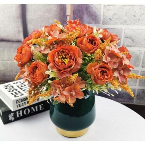 Artificial peony hydrangea artificial flower home wedding garden decoration long branch bouquet DIY bridal silk artificial flowe