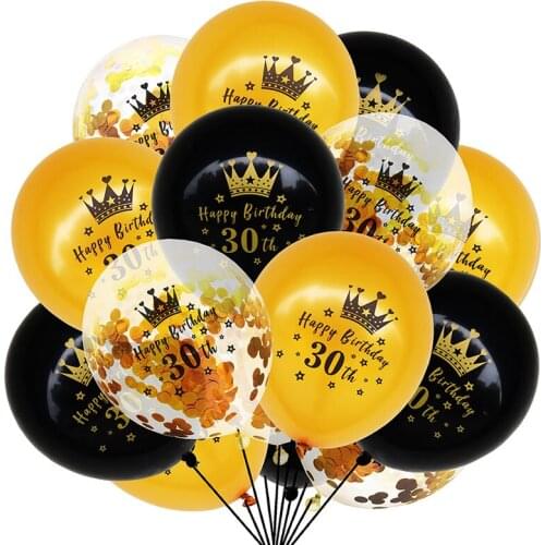 15pcs 12inch Black Gold Latex Balloon 18 30 40 50 Years Old Happy Birthday Balloon Adult Birthday Party Helium Globos Decoration