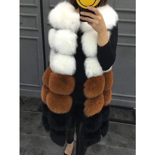 2020 Hot New Faux Fur Vest Coat Winter Sleeveless Jacket Women Fake Fox Fur Patchwork Color Thick Outwear Female Faux Fur Vest