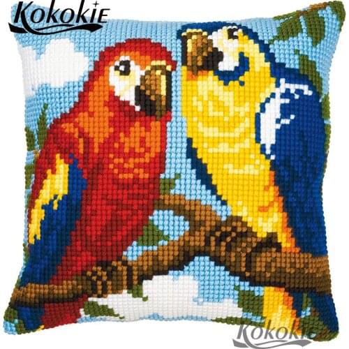Cartoon DIY pillowcase Cross stitch fabric cotton parrot thread throw pillow For Embroidery kit Counted carpet Needlework Sets