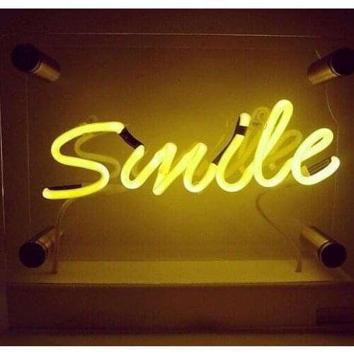 14“ Smile Yellow Acrylic Custom Neon Light Lamp Sign Beer Bar Handmade Real Glass Decorate Home Wall Room Windows Tube Artwork