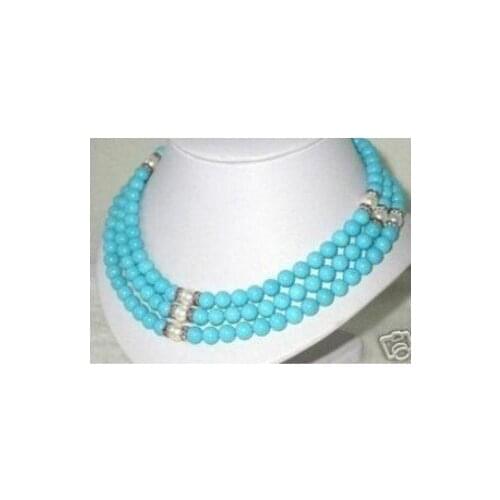 Charming Beautiful 3 rows turquoises jades White Pearl necklace Fashion Free shipping