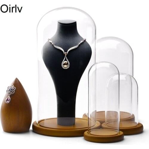 Oirlv Jewelry Display Shelf Solid Wood Jewelry Shelf Window Counter Display Props Dustproof Glass Cover