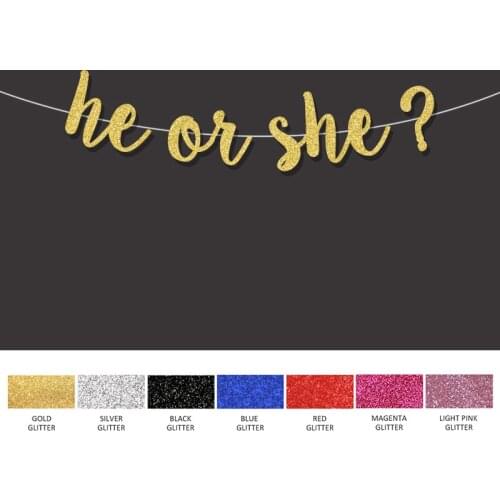 He or she ? banner boy girl gender reveal party decorations backdrop happy birthday baby shower party decor gold glitter signs