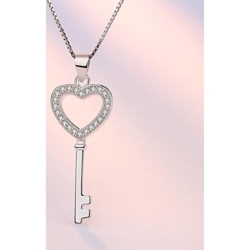 925 Sterling Silver Chain Necklace Pendant Vintage Link Chain Lucky Elegant Charm High Quality Key Zircon Fashion Jewelry Gift