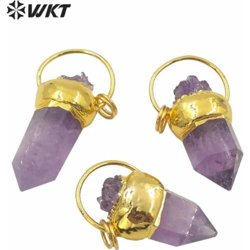 WT-P1572 Wholesale Necklace Pendant Natural Purple Point With Gold Electroplated Single Hook For Necklace Making Cool Style
