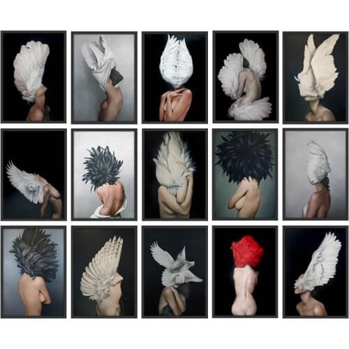 Nordic Modern Style Sexy Topless Woman Colorful Feathers Canvas Painting Posters And Prints Wall Pictures For Living Room Decor