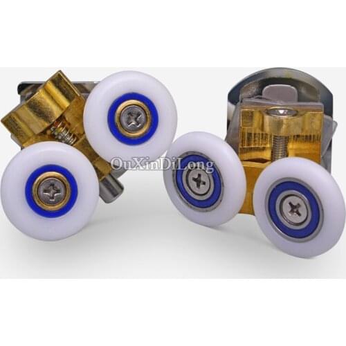 NEW 4Pairs Shower Sliding Door ROLLERS /Runners/Wheels/Pulleys Brass Bouncing Swing Pulley Install Up and Down Dia 26mm/28mm