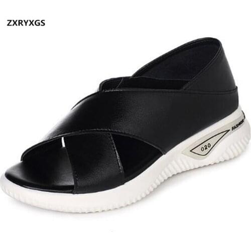 Promotion 2020 Summer Open Shoes Woman Casual Sandals Light Comfort Flat Wedges Sandals Casual Sneakers Genuine Leather Sandals