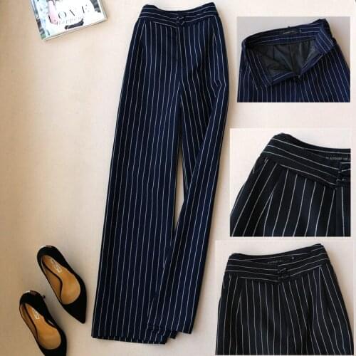 Chic Office Ladies High Waist Wide Leg Striped Pants Fashoin Casual Loose Stripes Elegant Trousers