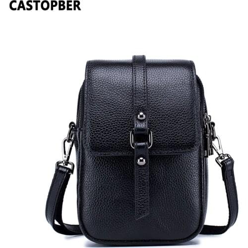 Hot Fashion Mini Messenger Bags For Women Cow Genuine Leather Small Crossbody Cell Phone Bag With Earphone Hole 2 Zipper Layers