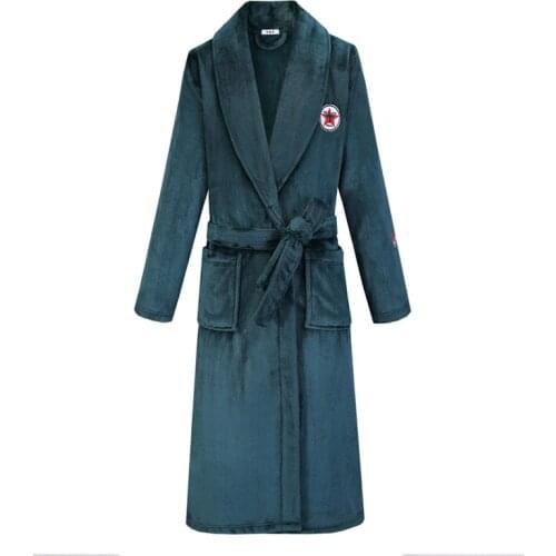 Lovers' Thick Sleepwear Men Robe Gown Coral Fleece Nightwear Winter Warm Kimono Bathrobe Lapel Lingerie Oversized Lounge Wear