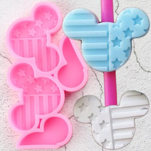 Disney Mickey Straw Topper Silicone Mold American Flag Chocolate Candy Fondant Cake Decorating Tools Keychain Epoxy Resin Moulds