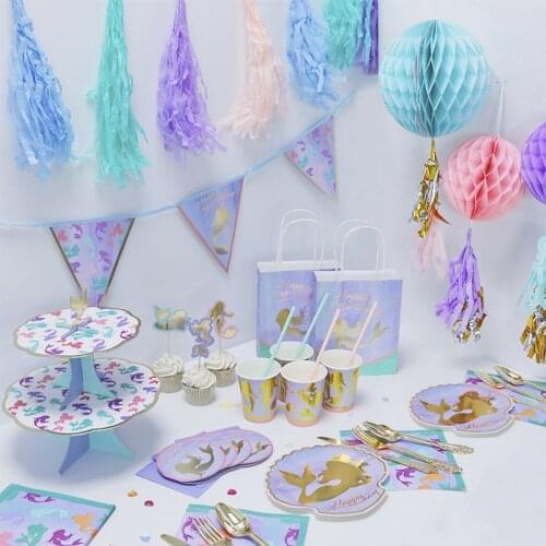 Mermaid Birthday Party Decoration Happy Birthday Disposable Tableware Decoration For Little Mermaid ww66