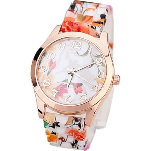 Women Girl Watch Silicone Printed Flower Causal Quartz Wrist Watches OR Personalized watch Gift watches for ladies часы женские