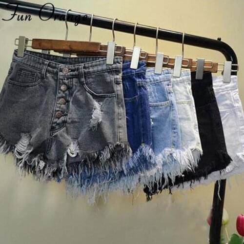 Fun Orange European and American Summer Wind Female Blue High Waist Denim Shorts Women Worn Loose Burr Hole Jeans Shorts