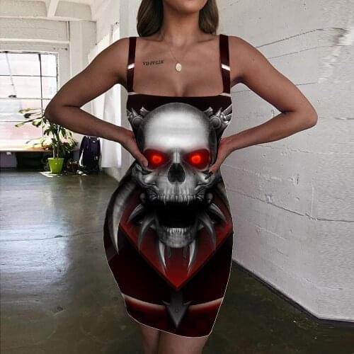 KYKU Brand Skull Dresses Women Punk 3d Print Ferry Halter Sleeveless Womens Clothing Party New Boho High Quality