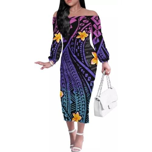 HYCOOL Hawaii Polynesian Tribal dresses women 2021 sexy off the shoulder french vintage party Club dresses elegant vestidos