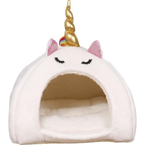 Unicorn-Shape Rabbit Cote Winter Nest Velvet Sleeping Luxury Cat Mouse Pet Washable Decorative Home kennel Small pet bed