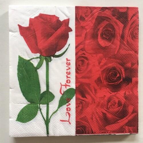 20 Vintage Decoupage Paper Napkins red flower rose tissue wedding party festive l print floral towel decor Guardanapo serviettes