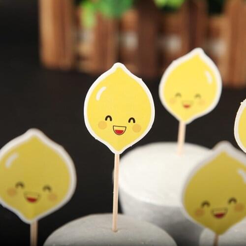 24pcs Cute Fruit Strawberry Lemon Watermelon Cake Cupcake Topper Kids Birthday Party Decoration Supplies Wedding Decoration