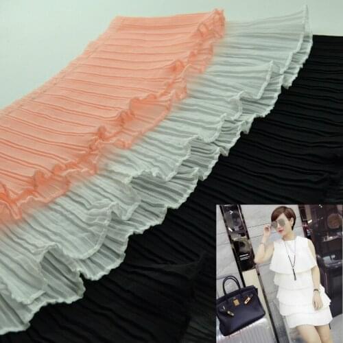 3 Yard/Lot White black 12cm/17cm wide Single layer pleated chiffon lace fabric lace trim skirt DIY clothing accessories