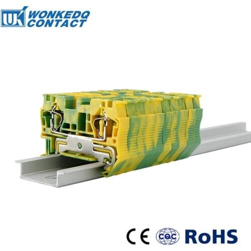 10Pcs ST4-PE Spring-cage Ground Protective Earth Return Pull Type Wire Electrical Connector Din Rail Terminal Block ST 4-PE
