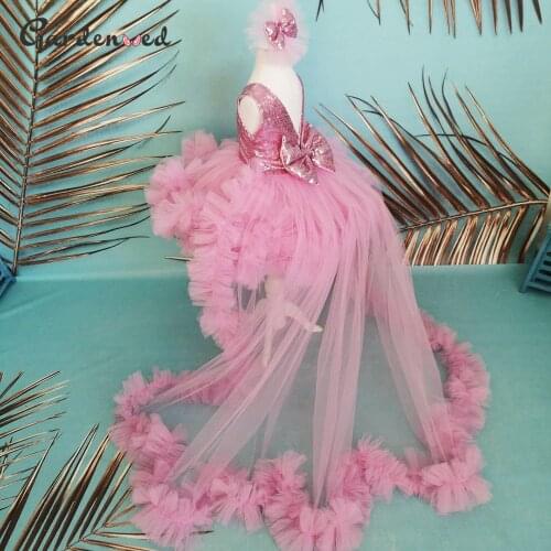 Sequin Glitter Fuchsia Flower Girl Dress Sleeveless Girls Princess Wedding Party Dress First Communion Gown