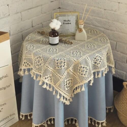 Boho Home Decor Pastoral Table Cloths Linen Christmas Table Cloth Wedding Table Cloth Vintage Fringed Lace Round Tablecloth