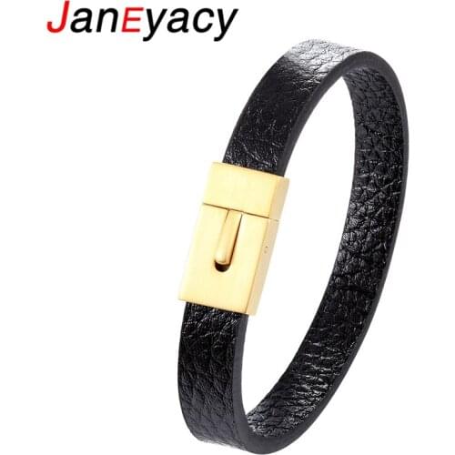 Janeyacy 2018 Fashion Creativity Stainless Steel Bracelet Women Pulseira European personality Black Leather Bracelet Men Pulsera