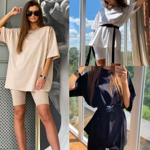 New spring/summer 2021 womens two-piece home loose-fitting sports casual suit with belt
