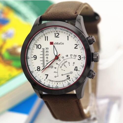 Suede leather band,black plating alloy case,Omage man quartz silicone watches,stainless steel back cover,marker under glass