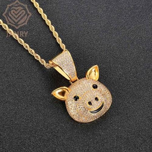 JANRY Cute Zodiac Pig Pendant Necklace Micro-inlaid Zircon Men Women Hip Hop Necklace With 60cm Chain