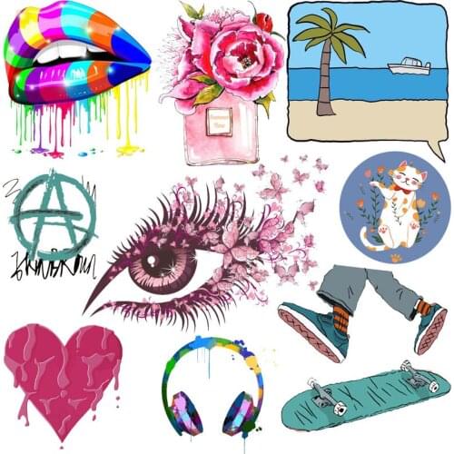 Cartoon Thermal Stickers Iron On Transfer For Clothing Flower Heat Vinyl Transfer For Clothes Appliques For Washable T-shirt