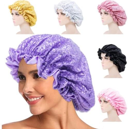 New Large Double-sided Reversible Satin Bonnet Hat Elastic Women Stain Night Sleep Cap Hair Bonnet Hat Shower Chemotherapy Caps