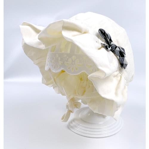 New super cute black and white plaid basin hat pure cotton Beige Baotou hat with Princess Hat all cotton babys fetal hat