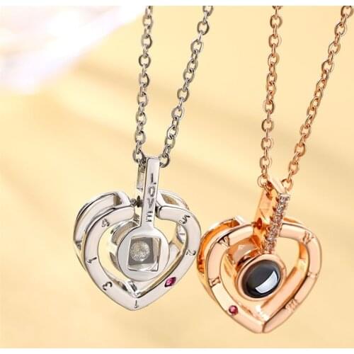 VKME Fashion Necklace 100 Languages ​​I Love You Projection Pendant Necklace Romantic Love Memory Wedding Necklace Gift