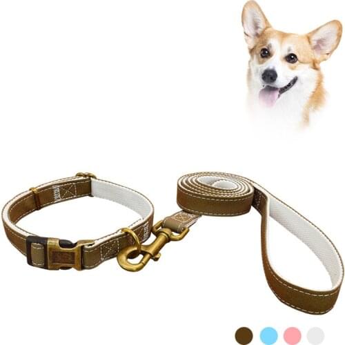 Personalized Nylon Dog Collar Custom Dog Tag Collar Adjustable Pet Puppy Cat Collars Leash Set For Medium Large Dogs Pug