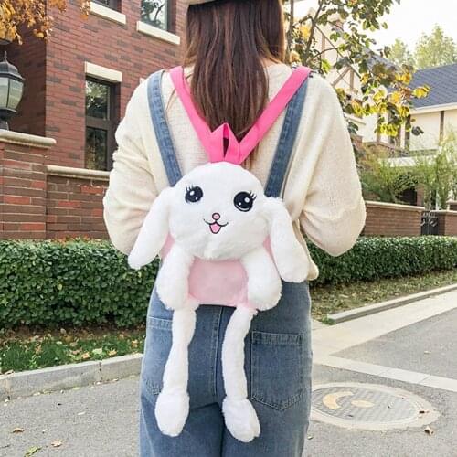 Plush Rabbit Doll Backpack Pinching Ear to Move Cartoon Rabbit For Children Birthday Gift Toys